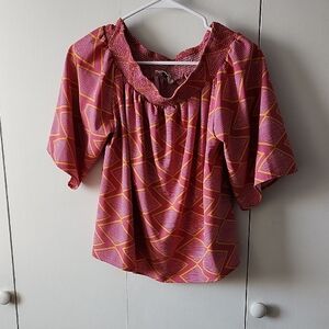 Vibrant Pink and Orange Geometric Blouse